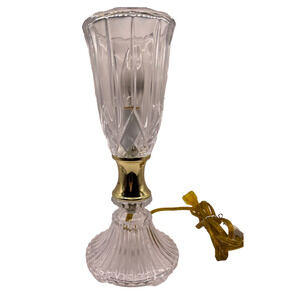 Vintage Cut Crystal Torchiere Lamp Gold Accented Tabletop Lamp 12 inches